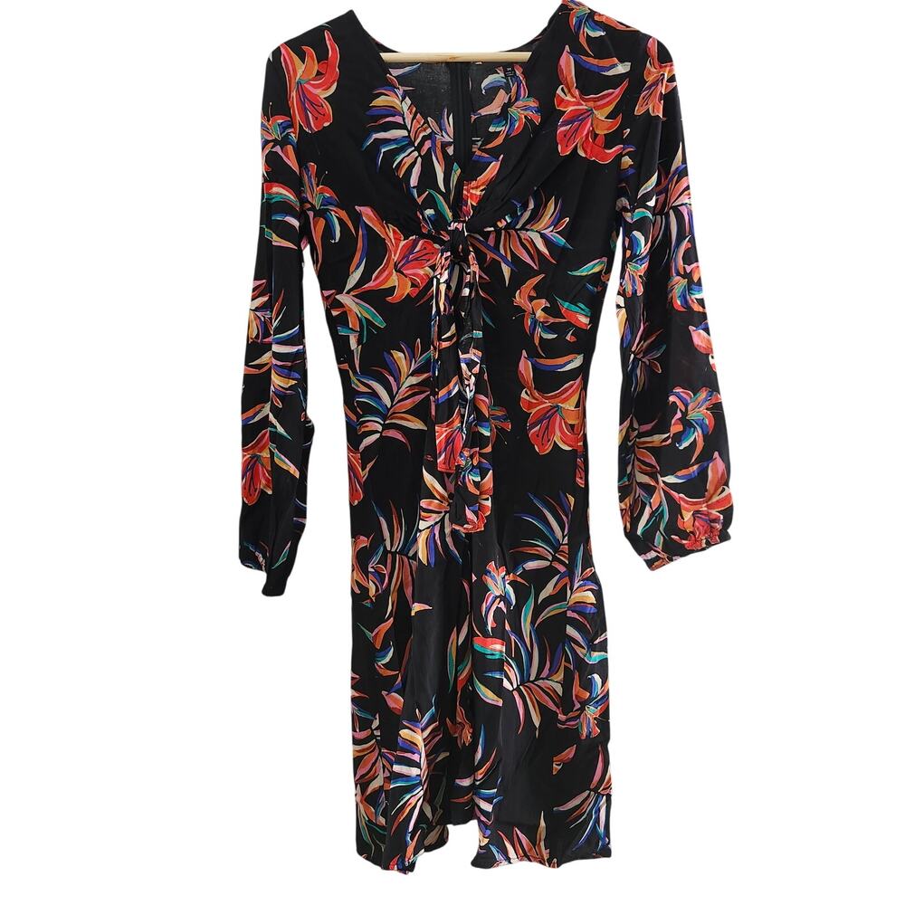 Aakaa Tropical Floral Long Sleeve Dress Size Medium